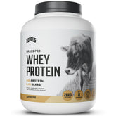 Levels Grass Fed Whey Cappuccino canister front view, premium protein for daily workouts.