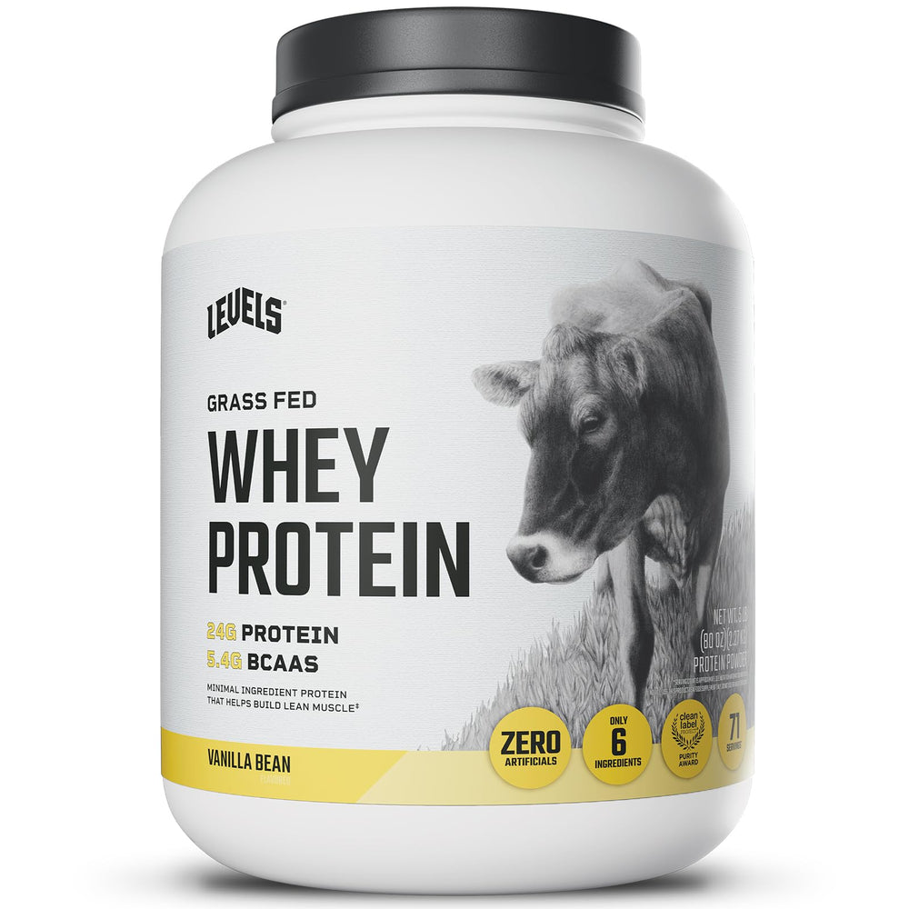 Levels Grass Fed Whey Vanilla Bean tub for post-workout shakes