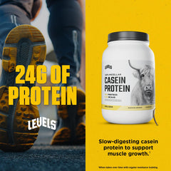 Closeup of Levels Casein label with protein details.