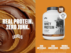Levels Whey Chocolate Peanut Butter pour highlighting smooth flavor and mixability.