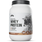 Levels Grass Fed Whey Pure Chocolate tub front with 24g protein per scoop.