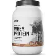 Levels Grass Fed Whey Pure Chocolate tub front with 24g protein per scoop.