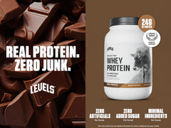 Levels whey scoop dispense, convenient serving for quick protein boosts after training.
