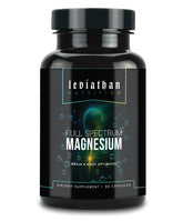 Leviathan Nutrition Full Spectrum Magnesium bottle pour highlighting daily wellness benefits