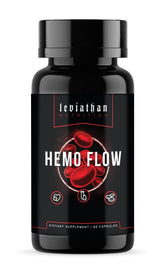 Leviathan Nutrition Hemo Flow bottle-front view with vegan capsules for daily wellness.
