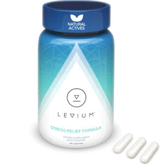 Levium maximum strength stress relief bottle shows the science-backed calm formula.