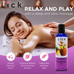 LICK Fruit Punch lips application for edible flavor during playful moments.