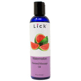 LICK watermelon massage oil bottle for travel-friendly play.