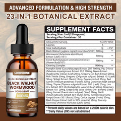 Lickshine black walnut wormwood label view showcases premium herbal blend