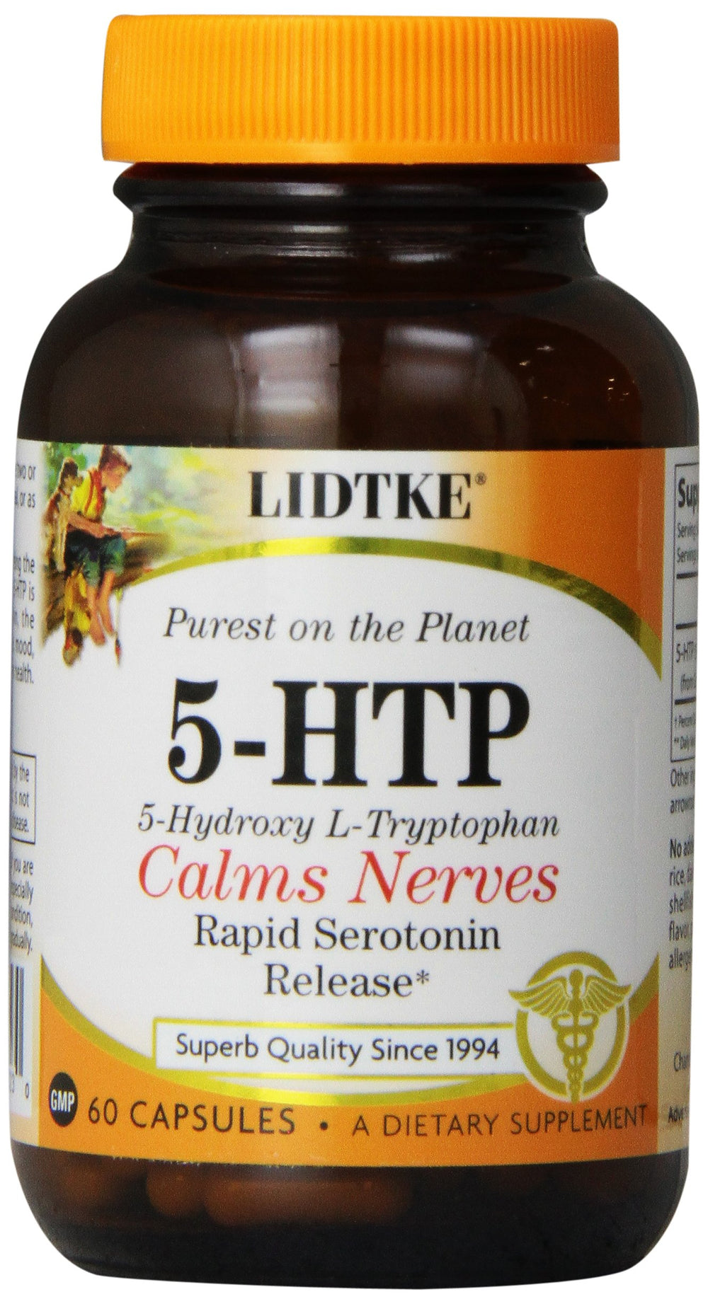 Lidtke 5-HTP capsules bottle front for daily mood and sleep support