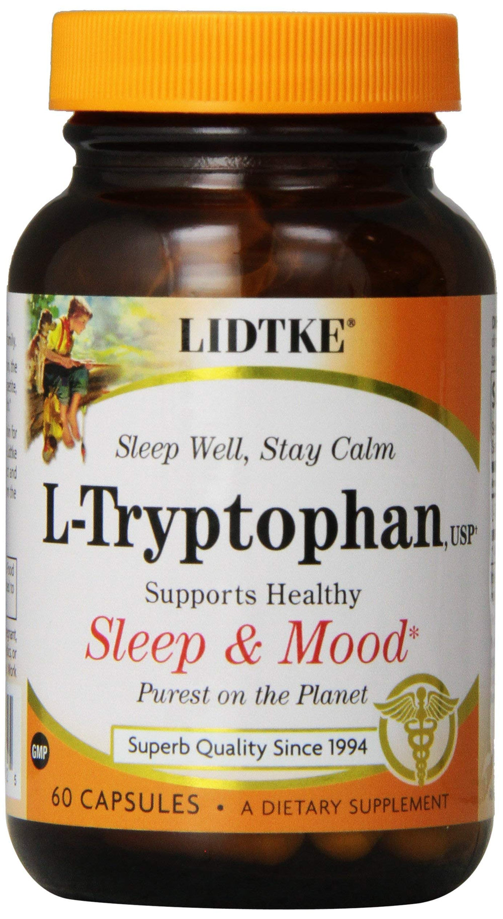 Lidtke L-Tryptophan capsules bottle with clear labeling.