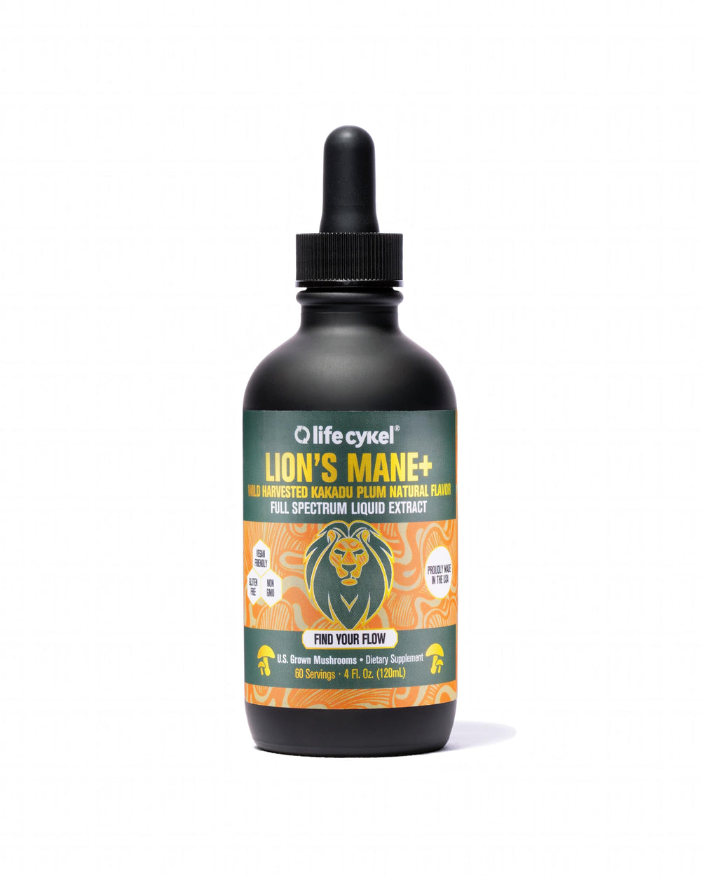Life Cykel Lion's Mane bottle with Kakadu Plum for mental clarity and focus.