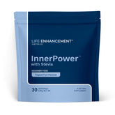 Life Enhancement InnerPower with Stevia drink mix tub shows the flavorful supplement for daily nutrition support.