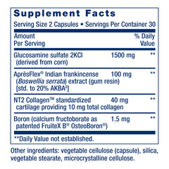 Life Extension ArthroMax Advanced NT2 Collagen bottle back label highlights Boswellia and glucosamine.