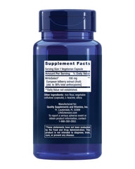 Life Extension Bilberry European Extract bottle closeup showing 90-count capsules