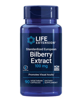 Life Extension Bilberry European Extract package front highlights eye health support