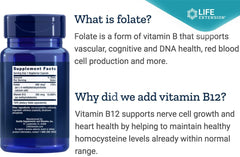 Life Extension BioActive Folate & B12 pack of 2 label communicates convenient daily support
