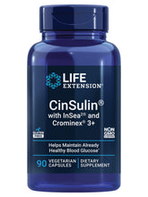 Life Extension CinSulin bottle with capsules ready for daily metabolism support.