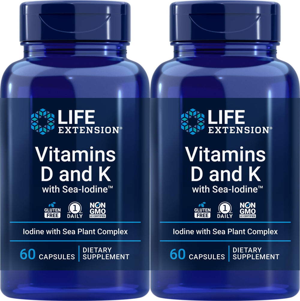 Life Extension D and K with Sea-Iodine bottle promotes bone and vascular health.