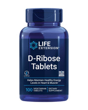 Life Extension D-Ribose Tablets bottle shows energy support and calcium boost