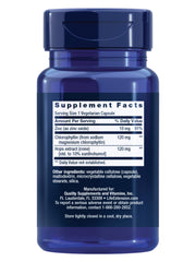 Life Extension DNA Protection Formula label close-up highlights hops and chlorophyllin.