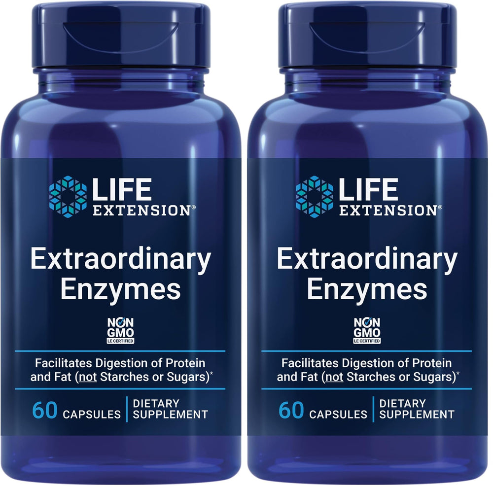 Life Extension Extraordinary Enzymes bottle front promotes digestive support