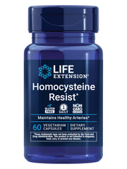 Life Extension Homocysteine Resist bottle front shows vegetarian capsules for heart and brain support.
