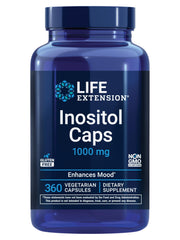 Life Extension Inositol capsules bottle for daily mood support and wellness.