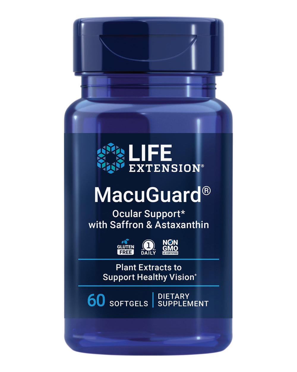 Life Extension MacuGuard ocular bottle pour showcasing premium eye health support.