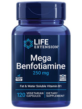Life Extension Mega Benfotiamine bottle shows high-potency B1 for metabolic support.