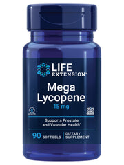 Life Extension Mega Lycopene bottle with 90 softgels supports prostate and arterial health.