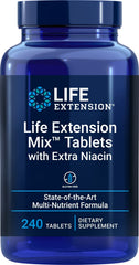 Life Extension Mix extra niacin tablets bottle front signaling daily nutrition.