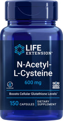 Life Extension NAC 600mg bottle on a clean counter, signaling antioxidant support.