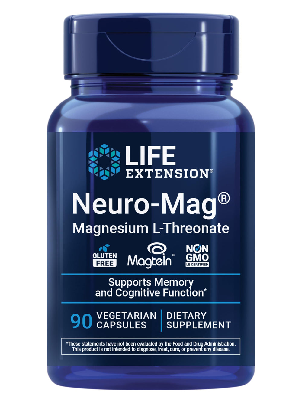 Life Extension Neuro-Mag bottle front view highlighting magnesium L-threonate for cognitive support