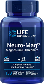 Life Extension Neuro-Mag bottle with Magtein capsules for brain-supporting magnesium.