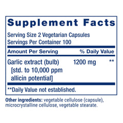 Life Extension Optimized Garlic label closeup highlighting standardized garlic compounds.