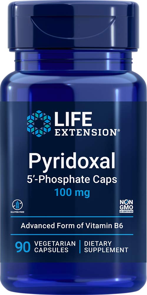Life Extension P5P 100 mg bottle showcases advanced vitamin B6 support for daily wellness.