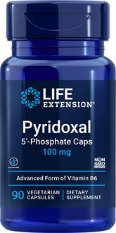 Life Extension P5P 100 mg bottle showcases advanced vitamin B6 support for daily wellness.
