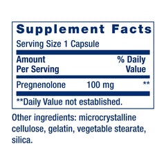 Life Extension Pregnenolone label shows gluten-free and non-GMO ingredients