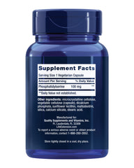 Life Extension PS Caps ingredients panel highlights non-GMO and gluten-free formulation.
