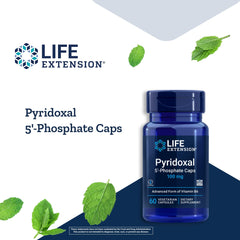 Life Extension Pyridoxal 5'-Phosphate Caps gluten-free badge on label.