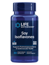 Life Extension Soy Isoflavones bottle front highlights 135 mg extract for bone and heart health support.