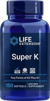 Life Extension Super K bottle front view with three vitamin K forms.