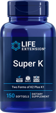 Life Extension Super K bottle front view with three vitamin K forms.