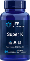 Life Extension Super K bottle front view with three vitamin K forms.