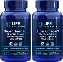 Life Extension Super Omega-3 softgels closeup; easy-to-swallow capsules.