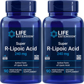 Life Extension Super R-Lipoic Acid 240 mg bottle on table for daily energy support.