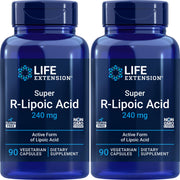 Life Extension Super R-Lipoic Acid 240 mg bottle on table for daily energy support.