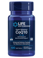 Life Extension Super Ubiquinol CoQ10 bottle with 100 softgels for daily energy.