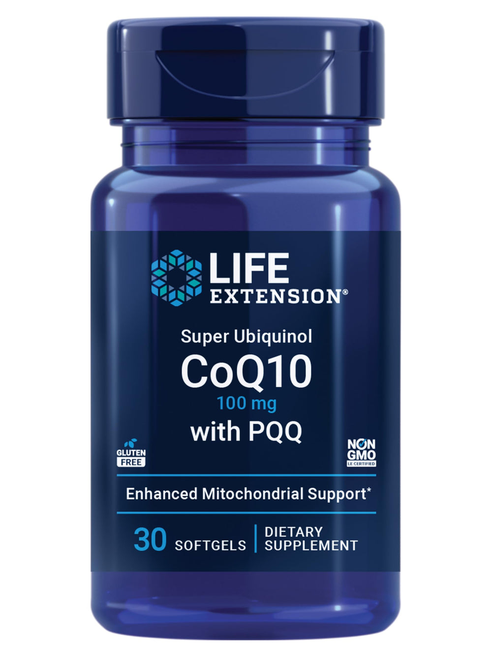Life Extension Super Ubiquinol CoQ10 bottle front highlighting heart health support
